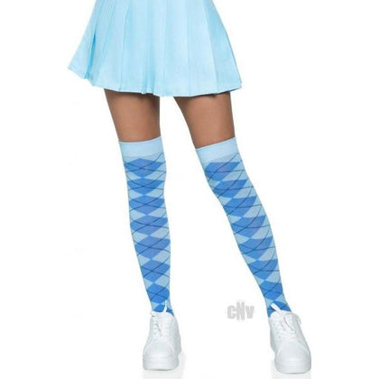 Blue Argyle Knit Over The Knee Socks - Elegant Comfort for Women - Model AK-OSB01 - Ultimate Pleasure for Your Legs - One Size Fits All - Adult Naughty Store