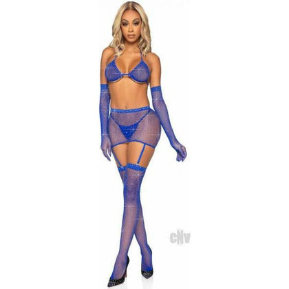 Blue Sapphire Rhinestone Garter-Bikini Set | Seductive 5-Piece Lingerie Ensemble | Model: OS-5PC-Blue | Women's | Intimate Pleasurewear | One Size - Adult Naughty Store