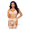 Elegant Intimates Rhinestone Eyelash Lace 3pc Lingerie Set - Model S-123, Small, White - Adult Naughty Store