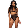 [Brand Name] Dotted Net Halter-High Thong 2pc Set (Model: Os Blk) - Women's Seductive Lingerie for Alluring Intimate Moments - Adult Naughty Store