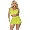 [Brand Name] Neon Yellow Crochet Tank Top-Mini Skirt 2PC Set | Seductive Lingerie | Model: [Model Name/Number] | Women | Alluring Pleasure | One Size - Adult Naughty Store