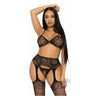 Introducing the Sensuelle Noir Rhinestone Lace Bra Gstring Garter 3pc Lingerie Set for Women - O/S Black - Adult Naughty Store