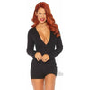 Black Brushed Rib Romper Long John W-Flap - Women's Lingerie - Model BRLJ-BLK - For Cheeky Back Pleasure - Size M-L