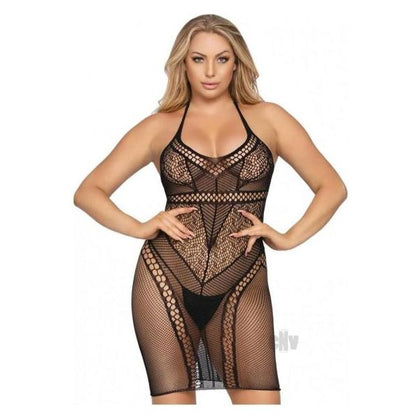 Obsidian Delight Multi Net Halter Mini Dress - O/S Black - Women's Lingerie - Model ND-5678 - Sensual Pleasure - One Size - Adult Naughty Store