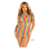 🌈 Colourful Ecstasy: Rainbow Stripe Cross Halter Mini Dress by The Playful Intimates - O/S 🌈 - Adult Naughty Store