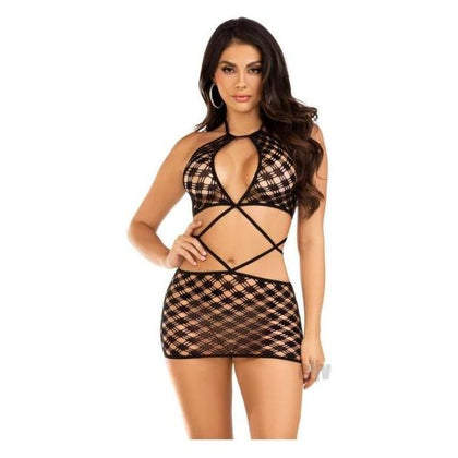 Obsidian's Keyhole Halter Hardcore Net Mini Dress - Model O/S - Unisex - Full-Body Sensation - Black - Adult Naughty Store