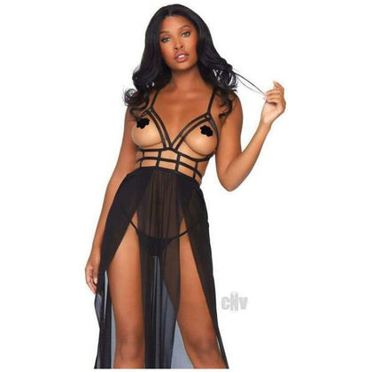 Lustful Temptations Cage Strap Maxi Dress and G-String Set - Model CSM-001, Women's, Black, Size S-M - Adult Naughty Store