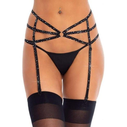 Elegant Intimates Strappy Rhinestone Garter O Ring OS Black Lingerie Belt - Model RSG-101 - Women's Pleasurewear - One Size Fits All - Adult Naughty Store