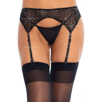 Seductive Gems Rhinestone Garter Belt - O/S Black, Exquisite Lingerie for Alluring Nights, Model RG-001, Women's Sensual Wear, Designed for Intimate Pleasure, One Size Fits Most
