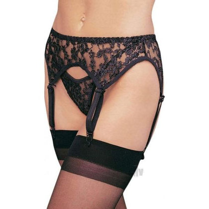 Elegant Intimates Lace Garter Thong Set - Model LT-6P-BLK - Plus Size Black - Women's Lingerie for Seductive Comfort