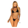 Elegant Intimates High Neck Fence Net Long Sleeve Bodysuit Model HNF-112 | Women's Sensual Lingerie | Alluring Black | One Size Fits Most - Adult Naughty Store