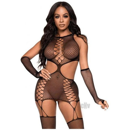 Net Cut Out Garter Dress 2pc Set Os Blk - Adult Naughty Store