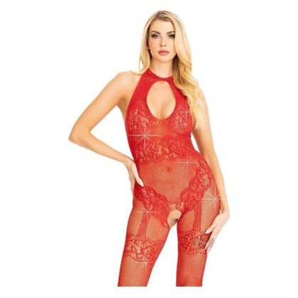 Introducing the Dazzling Red Rhinestone Fishnet Bodystocking - A Sensational Intimate Delight