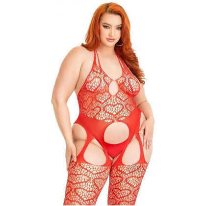 Heart's Desire Seamless Red Suspender Bodystocking 1X-2X - The Ultimate Intimate Accessory for Passionate Nights