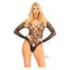 Seductive Gems Rhinestone Crotchless Teddy Halter - Model RCT-101 - Women's Black Fishnet Lingerie