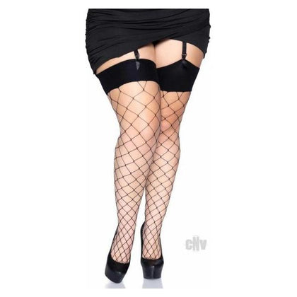 Elegant Intimates Spandex Fence Net Stockings with Reinforced Toe and Comfort Wide Band Top - Model 1X-2X BLACK - Women's Sensual Lingerie for Seductive Leg Appeal - Adult Naughty Store