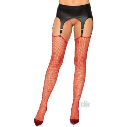 Elegant Jeweled Fishnet Stockings - O/S Red, Women's Pleasure Lingerie, Model RS-001, One Size Fits Most - Adult Naughty Store