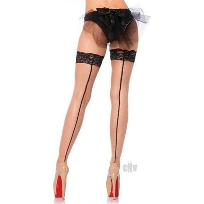 Elegant Intimates Stay Up Lace Top Backseam Fishnet Thigh Highs - Model SUT-NUDEBLK - Women's Sensual Lingerie for Seductive Leg Appeal - One Size Fits Most - Adult Naughty Store