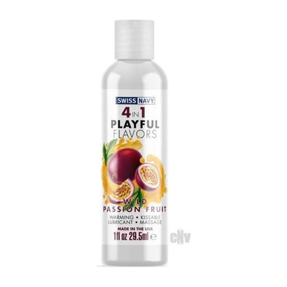Swiss Navy 4-in-1 Playful Flavors Passion Fruit Pleasure Gel - Warming, Edible, Lubricant, Massage - 1oz