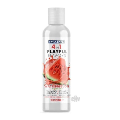 Swiss Navy 4-in-1 Playful Flavors Watermelon Water-Based Lubricant Massage Gel - Enhanced Pleasure for All Genders, Intensify Foreplay and Sexual Experiences - 1oz