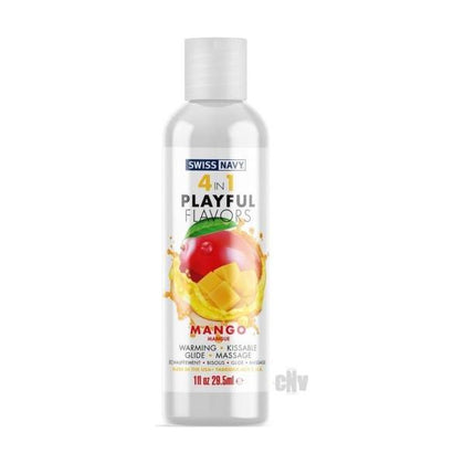 Swiss Navy 4-In-1 Playful Flavors Warming Edible Lubricant Massage - Mango Bliss (1oz) - Unisex Anal & Vaginal Pleasure - Yellow