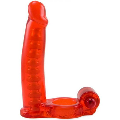 Introducing the Red Bendable Dildo Double Penetrator Cock Ring by PleasureMax - Model DP-2000: A Premium Pleasure Enhancer for Couples