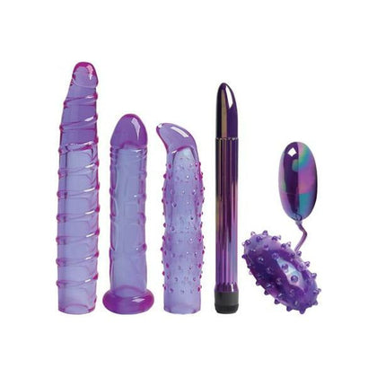 XYZ Purple Carnal Collection Waterproof Vibrating Pencil Vibe with 6 Jelly Sleeves - Model XYZ - For All Genders - Anal, Penile, G-Spot, and Prostate Stimulation - Purple