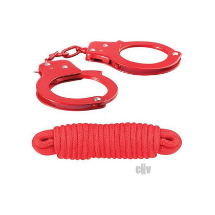 Nasstoys of New York Sinful Metal Handcuffs with Release Keys & Love Rope Red - Model 118.11 inches - Unisex - Bondage Restraints and Sensual Play - Phthalates Free