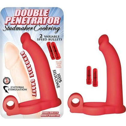 Introducing the SensaStim Double Penetrator Studmaker Cockring Red: The Ultimate Pleasure Enhancer for Couples
