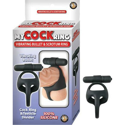 Introducing the SensaSilk™ Black Silicone Vibrating Cock Ring Bullet Scrotum Ring - Model SR-1001B - for Men - Pleasure Enhancer and Testicle Divider - Adult Naughty Store