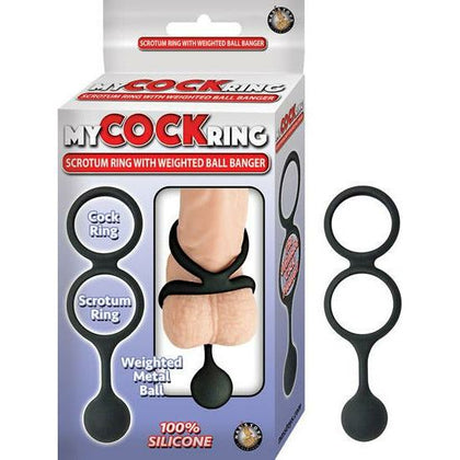 Introducing the Luxurious Metal Cockring Scrotum Ring with Weighted Ball - Model CR-500, Designed for Sensational Pleasure and Enhanced Performance for Men, Black - Adult Naughty Store