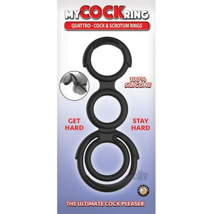 Quattro Black Silicone Cockring - Model QBCR-100 - Male Pleasure Enhancer - Waterproof - Phthalates Free - Black - Adult Naughty Store