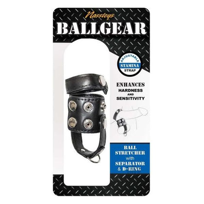 Ballgear Ball Stretch W-seperator D Ring - Premium Vegan Leather Adjustable Ball Stretcher and D-Ring for Enhanced Erections and Sensitivity - Model BSW-DR1 - Male - Genital Pleasure - Black