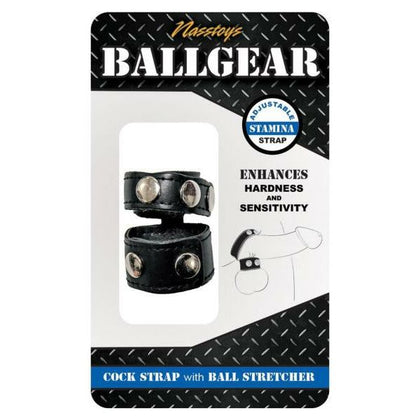 Ballgear Black Iron/PU Cock Strap with Adjustable Stamina Strap - Enhances Hardness and Sensitivity - Model W-Ball Stretch - For Men - Pleasure Enhancer - Black