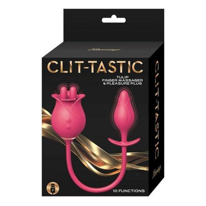 Introducing the PaveyPro Clit Tastic Tulip Pleasure Plug in Red: The Ultimate Rechargeable 10-function Silicone Intimate Massager for Women for Clitoral and Anal Stimulation.