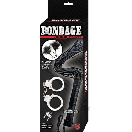 Nasstoys Bondage Whip Feather Cuffs - Sensation Explorer Kit BSK-500 for Beginners - Unisex Nipple Clamps & Flogger Set - Black