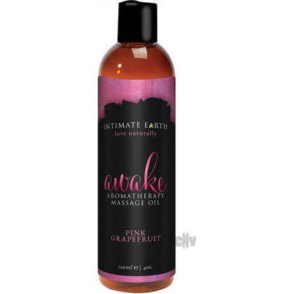 Intimate Earth Awake Massage Oil 4oz: Natural Black Pepper and Pink Grapefruit Infused Blend for Invigorating Sensations and Silky Soft Skin
