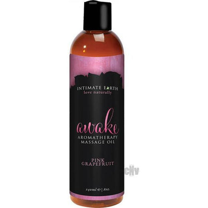 Intimate Earth Awake Massage Oil 8oz: Natural and Organic Black Pepper and Pink Grapefruit Aromatherapy Blend for Invigorating and Soothing Massages