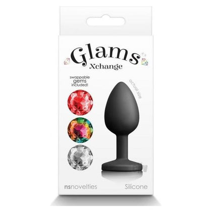 Glams Xchange Round Small Silicone Butt Plug with Interchangeable Gems - Unisex Anal Pleasure Toy - Model GX-001 - Black - Adult Naughty Store