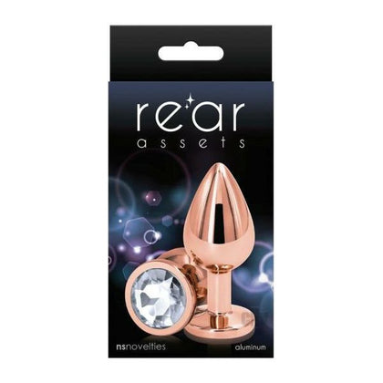 Rear Assets Rose Gold Med Clear Anal Plug - Model RAG-001, Unisex, Sensual Pleasure, Chrome Plated - Adult Naughty Store