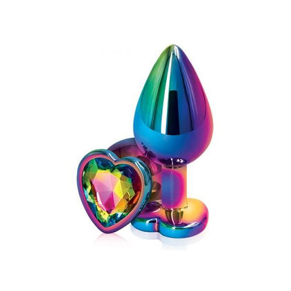 Rear Assets Multicolor Heart Medium Rainbow Anal Plug - Model RAMP-001 - Unisex Pleasure - Lightweight Aluminum - Vibrant and Sensual Experience - Adult Naughty Store