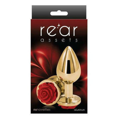 Rear Assets Rose Medium Red Anal Plug - Model RA-200 - Unisex Pleasure - Lightweight Aluminum - Sensual Excitement - Chrome-Plated - Red