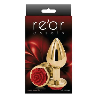 Rear Assets Rose Medium Red Anal Plug - Model RA-200 - Unisex Pleasure - Lightweight Aluminum - Sensual Excitement - Chrome-Plated - Red - Adult Naughty Store