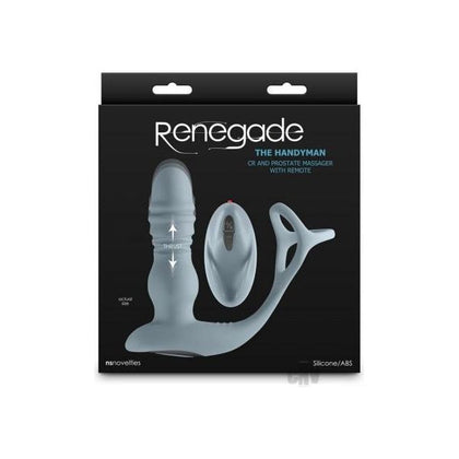 Renegade Handyman Gray: Silicone Cock Ring & Prostate Massager R8789 - Male Pleasure, Charcoal