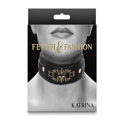 Fetish Fashion Katrina Collar - Adjustable BDSM Collar for Neck Sizes 11.5-16.5 inches - Unisex Black/Gold Bondage Accessory