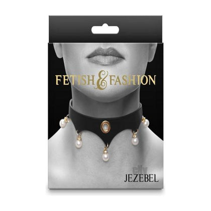 Fetish Fashion Jezebel Collar Black/Gold: Masquerade Pearl Collar for Submissive Souls