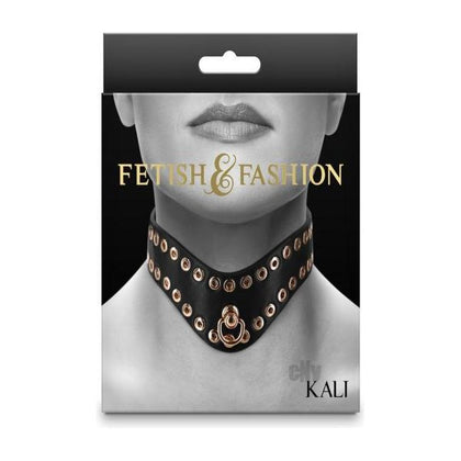 Introducing Fetish & Fashion's Kali Collar Black/Gold BDSM Neck Restraint, Model Kali-001, Unisex Brooch Neckpiece for Sensual Play - Black with Gold Studs 🖤
