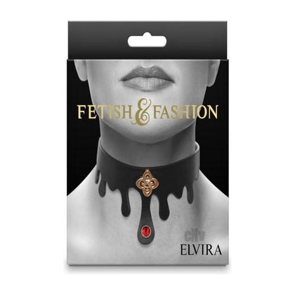 Fetish Fashion Elvira Collar - Bondage Collar for Her with Jewel Detail, Adjustable - Black/Gold