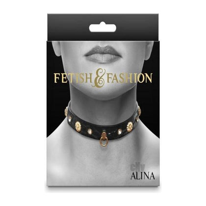 Penelope's Fetish Fashion Alina Collar - Gold-Plated Neck Restrainer for Submissive Lovers (Model: FF-AC001) - Unisex Bondage Wear in Black and Gold