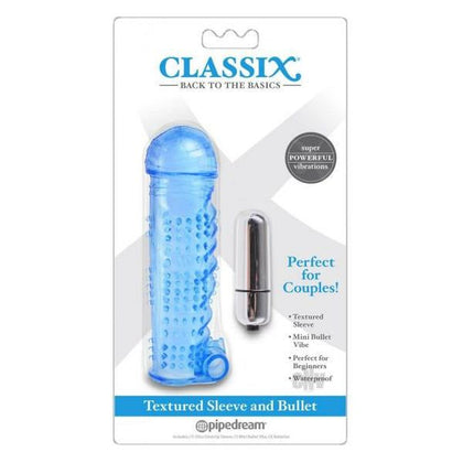 Classix Textured Sleeve & Mini Bullet Vibrator Blue - The Ultimate Pleasure Duo for Beginners - Model CTSV-001 - Male Stimulation - Enhance Your Intimate Moments with Sensual Textures